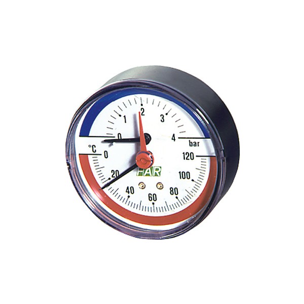 FAR Термоманометр FAR FA 2550 0-10 бар, 0-120 °C, 80 мм, торцевое соединение 1/2"