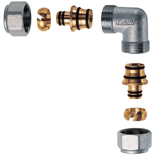FAR Угольник FAR 1/2" с двумя концовками для м/п труб 16х2