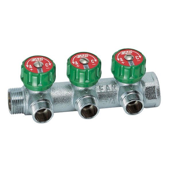 FAR Регулирующий коллектор Far FK 3822 3/4" (ВР-НР) с 3 отводами 1/2" Flat-Faced