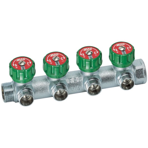 FAR Регулирующий коллектор Far FK 3824 3/4" (ВР-НР) с 4 отводами 1/2" Flat-Faced