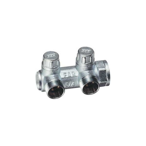 FAR Концевой запорный коллектор FAR FK 3859 3/4" с 2 отводами 1/2" Eurokonus