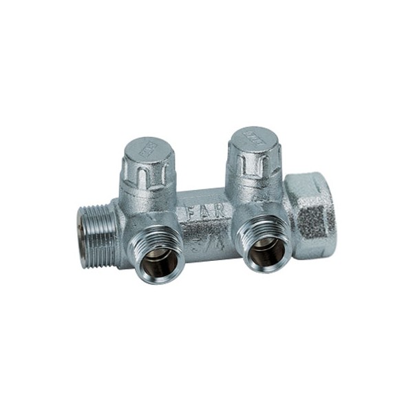 FAR Запорный коллектор FAR FK 3860 1" (ВР-НР) с 2 отводами 3/4" Flat-Faced