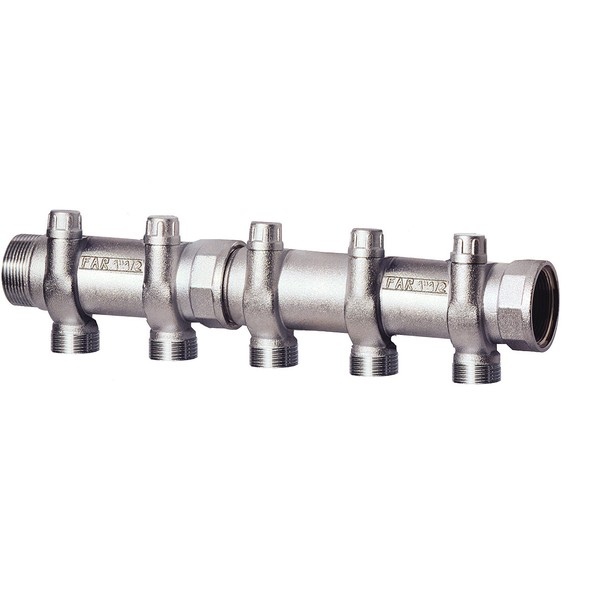 FAR Запорный коллектор 1 1/2"(ВР-НР) с 3 отв. М33х1,5 для труб 20-26 мм